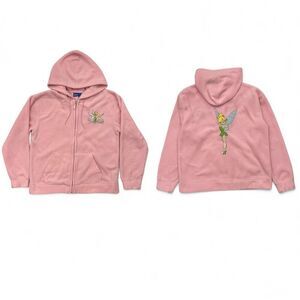 Vintage 90s Disney Tinker Bell Fleece Full Zip Hoodie Womens M Fairy Core Cozy